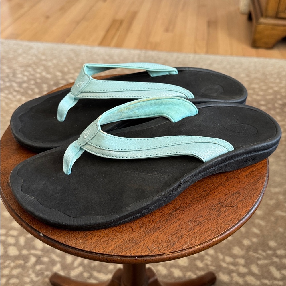 OLUKAI Womens Obama Light Blue Flip Flops Sandals Beach Summer Spring SZ 10 - Picture 4 of 10